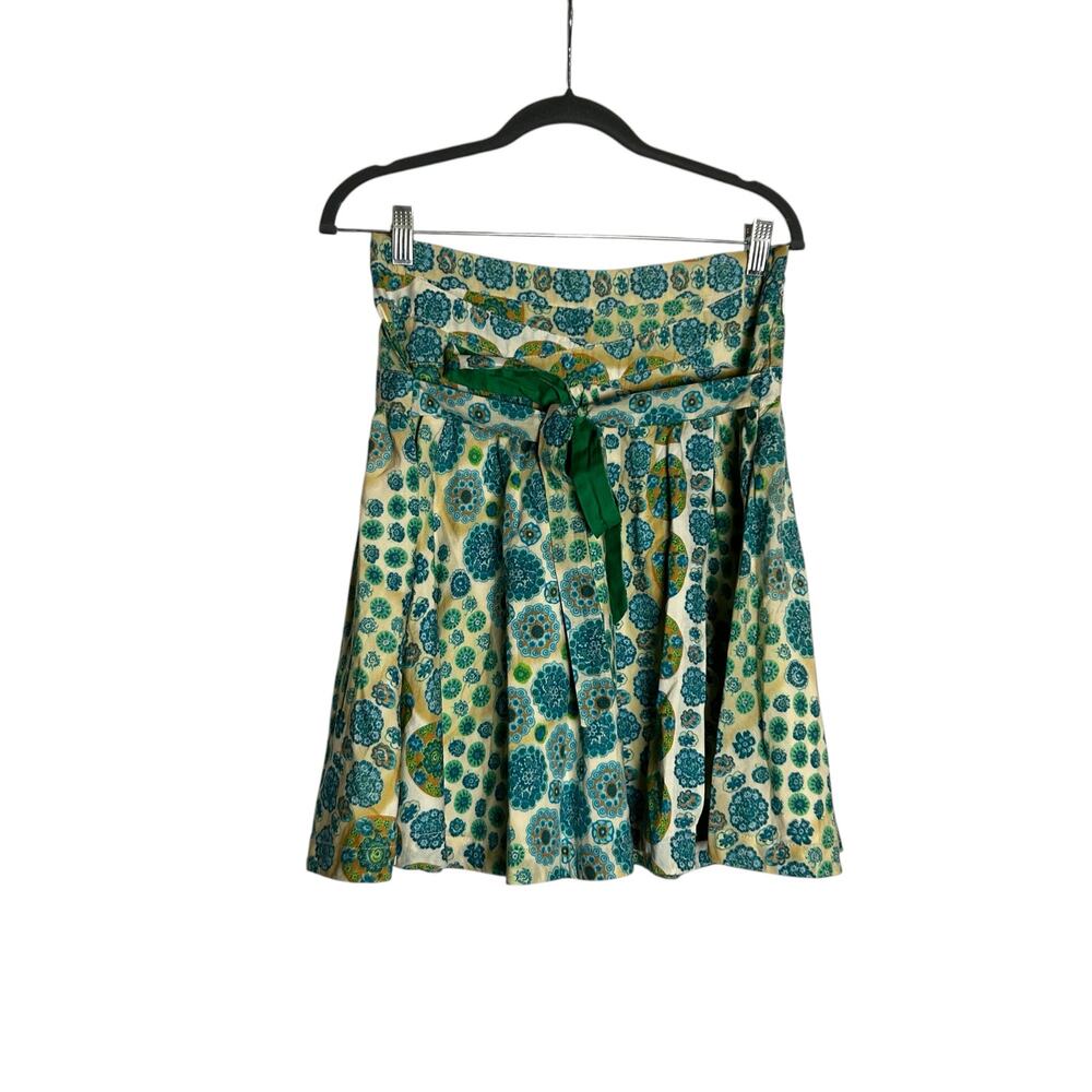 Marc Jacob’s Y2K Green & Blue 100% Cotton Floral Print Knee Length Skirt Size 2